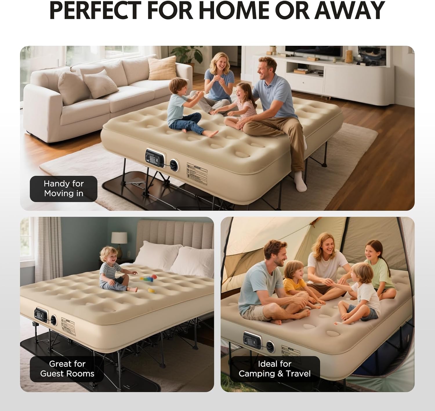 Simpli Comfy Queen EZ Bed Self-Inflating Air Mattress with Built-in Frame, Pump and Wheeled Case, Blow Up Inflatable Rolling Air Bed on Wheels